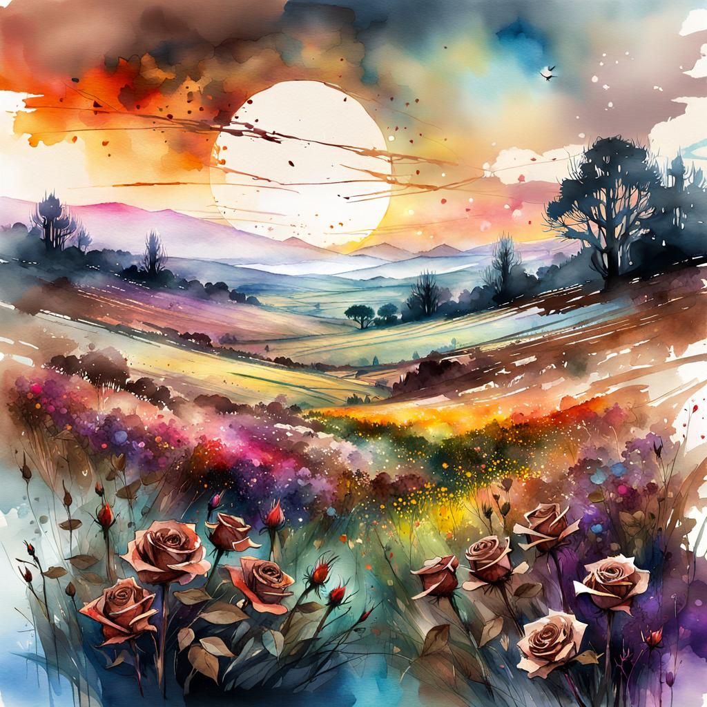 Chocolate Roses Bloom in Sci-Fi Landscape