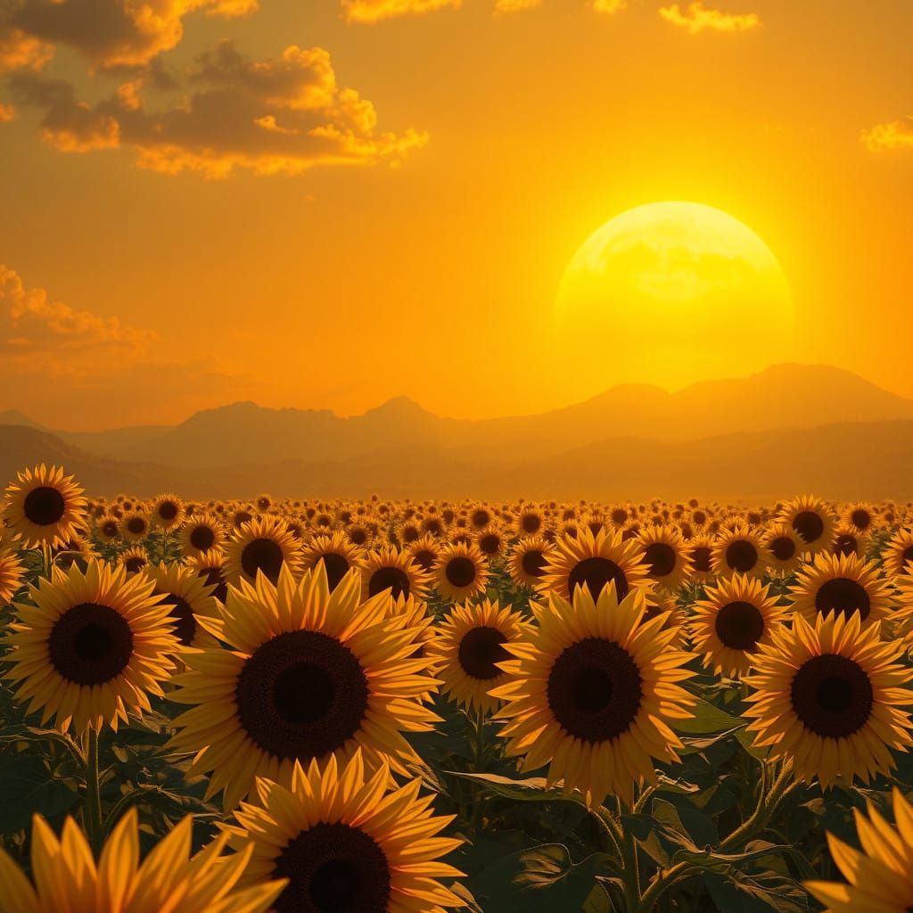 Sunlit Sunflower Field in Whimsical, High-Fantasy Style