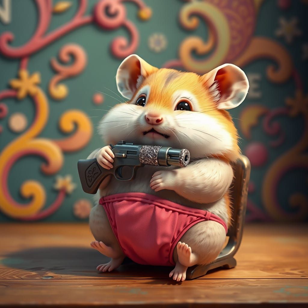 Surreal Whimsical Hamster Engages in Playful Battle
