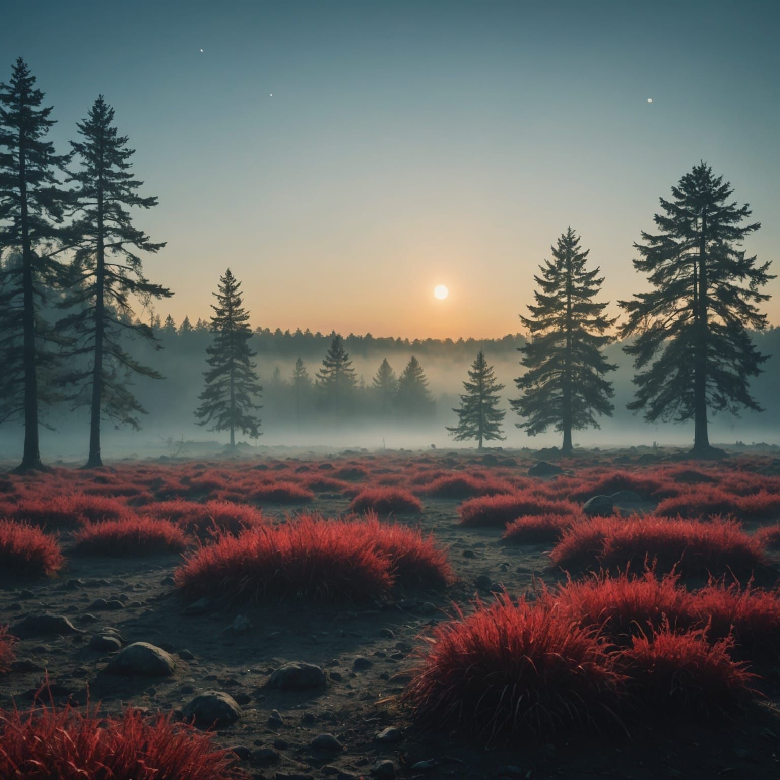 Galactic Sunrise: Misty Planets in Space