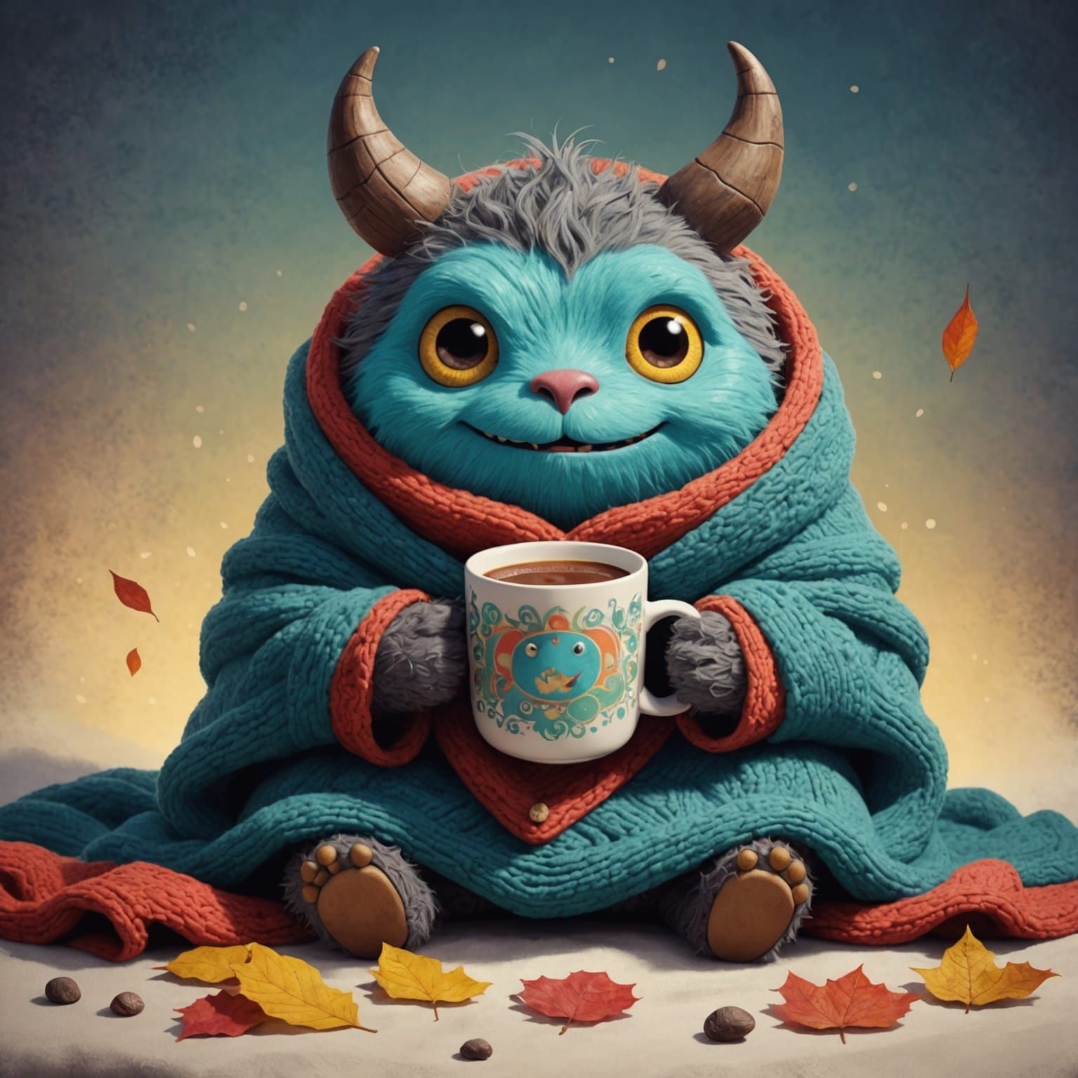 Cute Monster with Cocoa, Miyazaki-Inspired Art