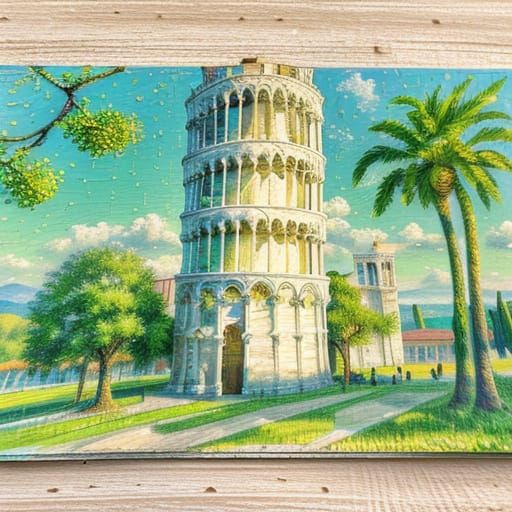 Impressionist Leaning Tower of Pisa Covered in Limes