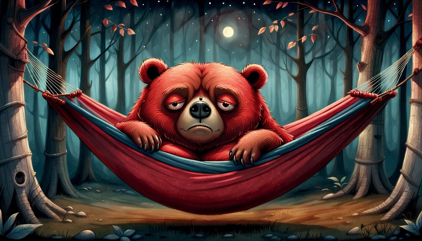 Grumpy Bear in Hammock Storybook Illustration