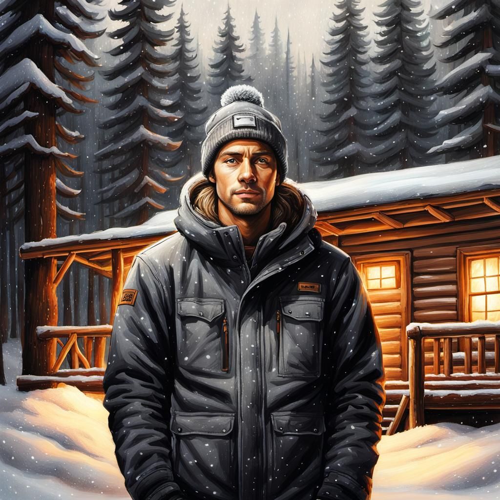 Cozy Charcoal Portrait of a Snowboarder in Winter