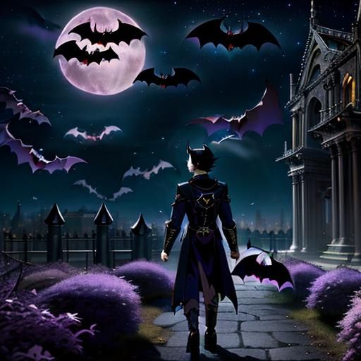 Steampunk Anime Vampire Under Starry Sky