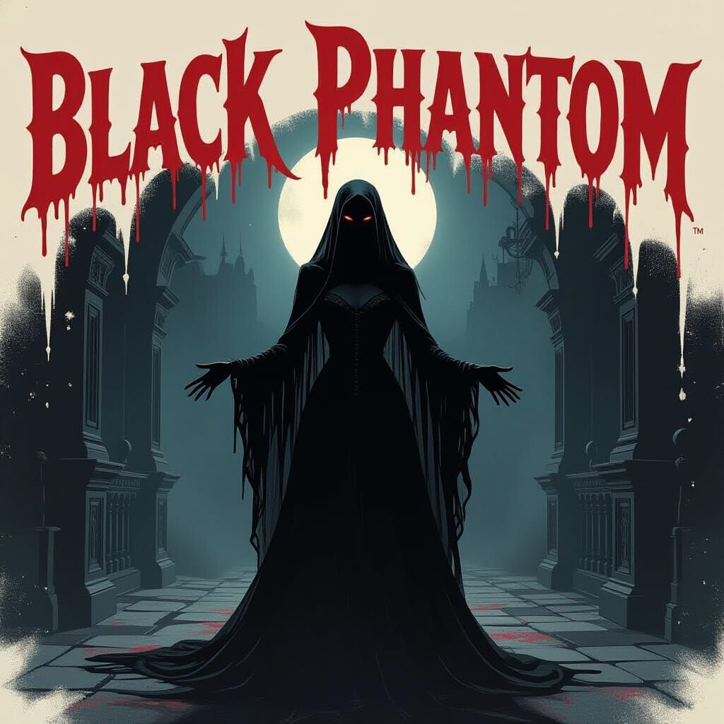 Ebony Phantom Woman with Blood-Red Title