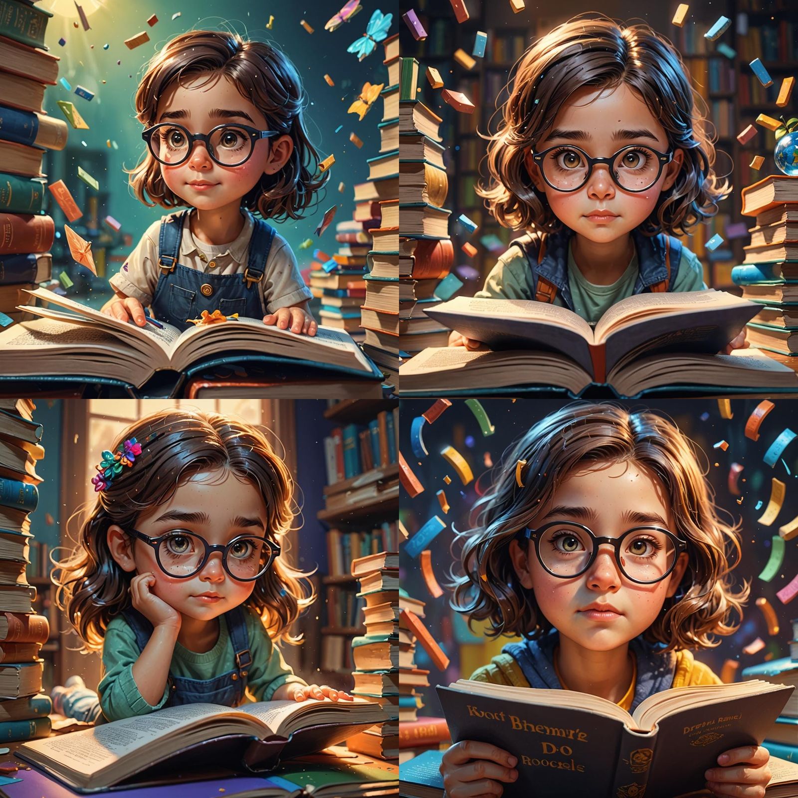 Detailed Portrait of Cute Bookworm Reading
