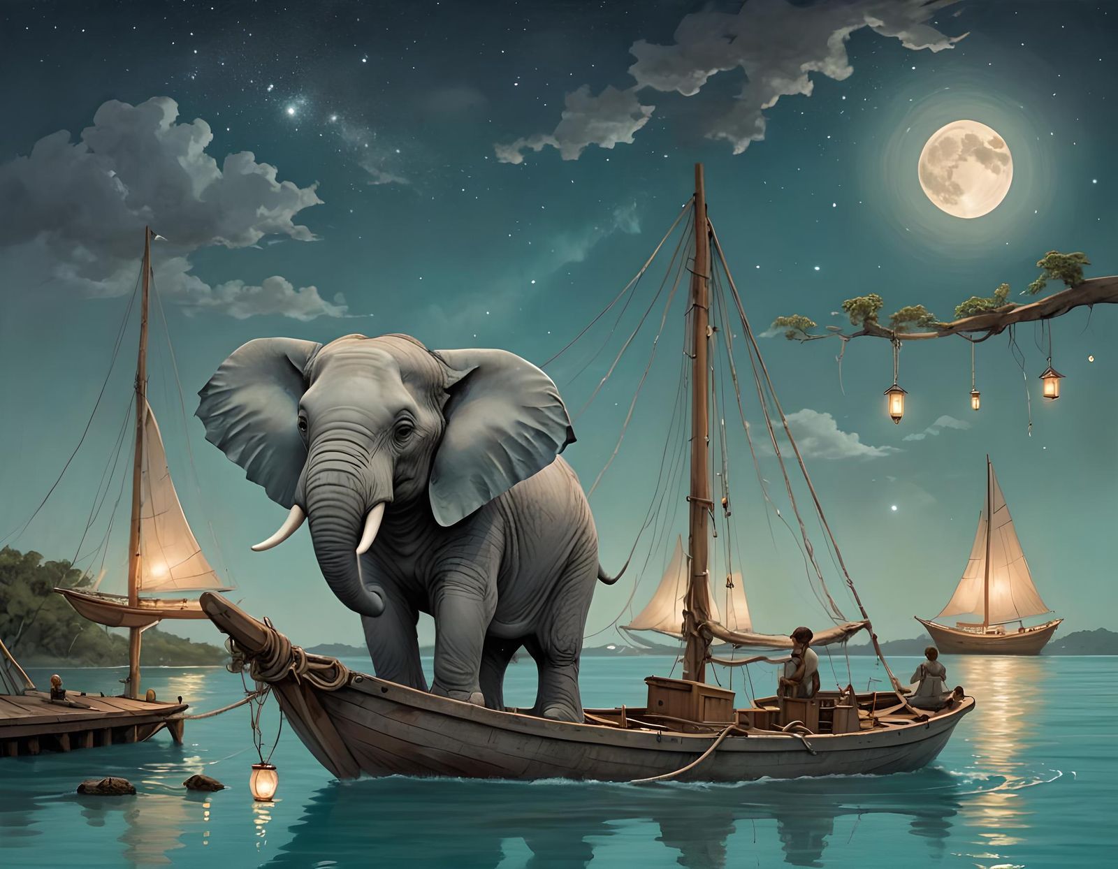 Happy Elephant's Enchanted Moonlight Voyage