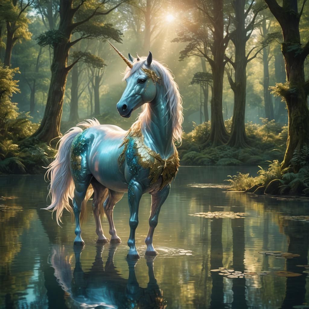 Unicorn in Lush Forest: Fantastical Concept Art