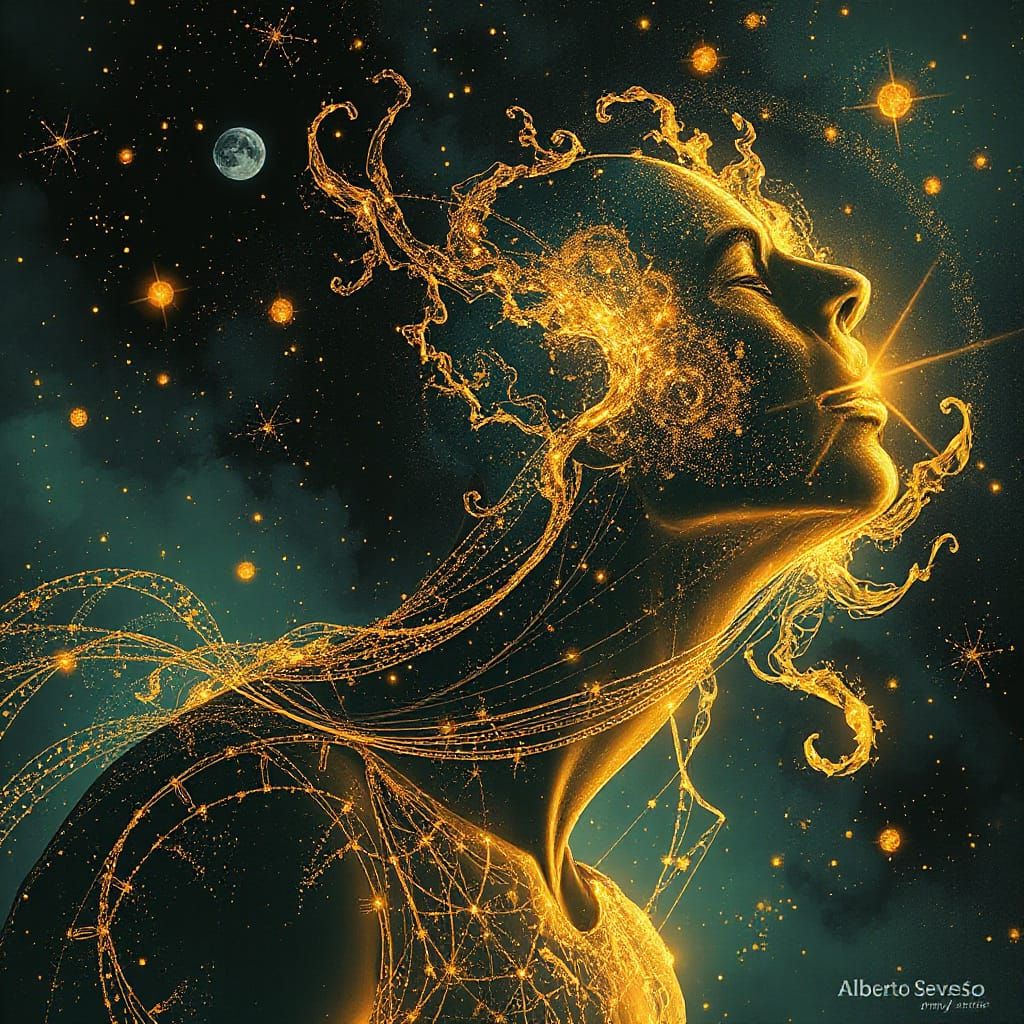 Luminous Cosmic Prophet in Digital Impasto Style