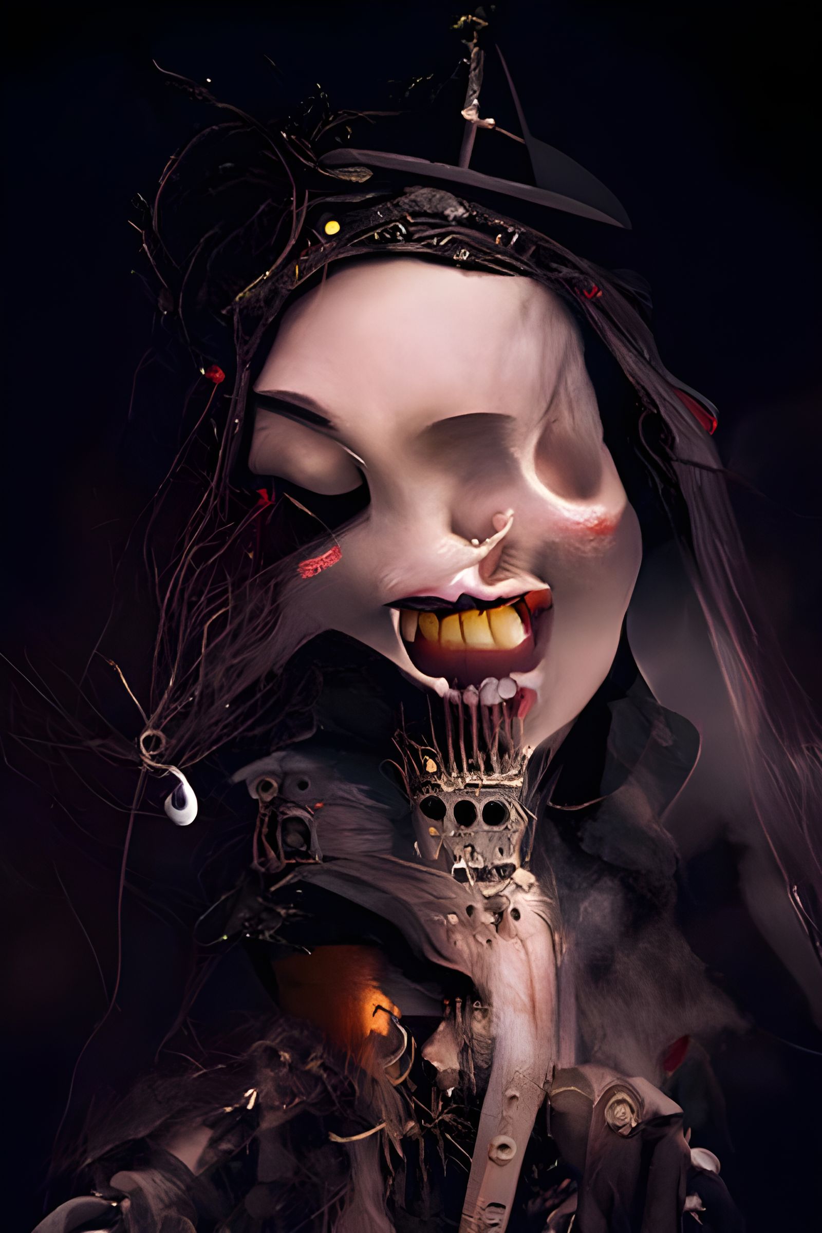 Skeletal Vampire Lady in Steampunk Gothic Horror Style