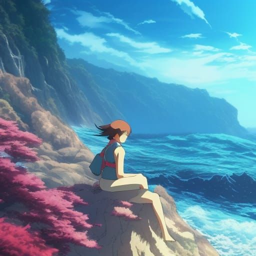 Epic Sunlit Sea in Anime Key Visual Style