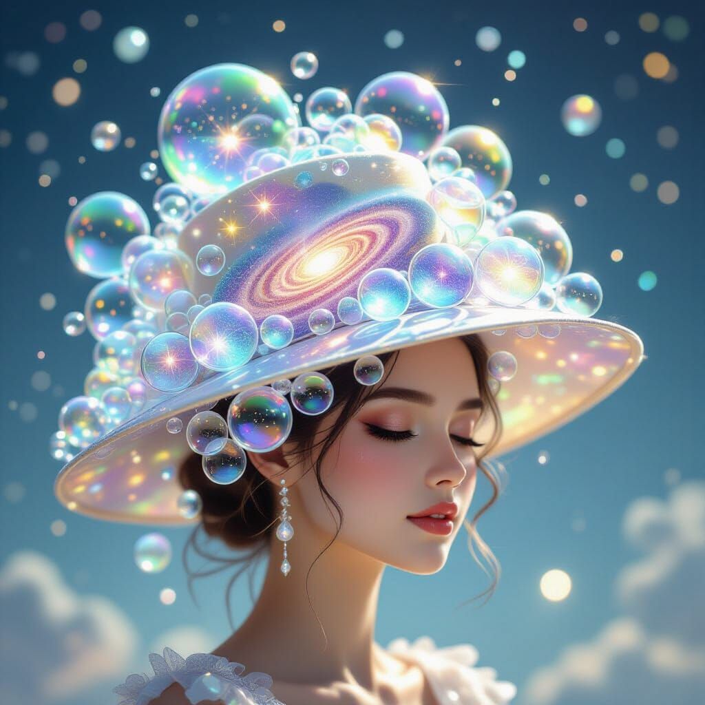 Celestial Being Wears Cosmic Soap Bubble Hat