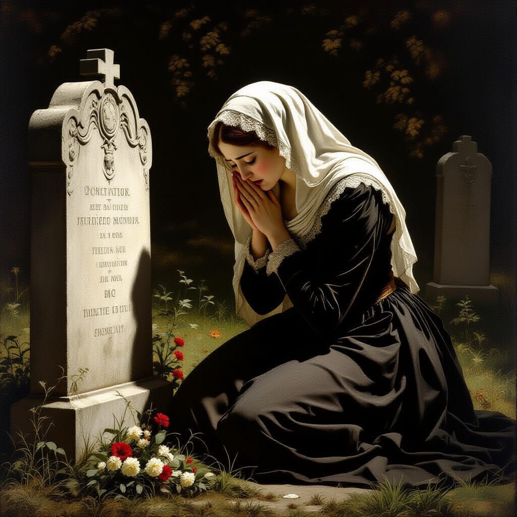 Renaissance Widow's Grief Before Gravestone in Michelangelo ...