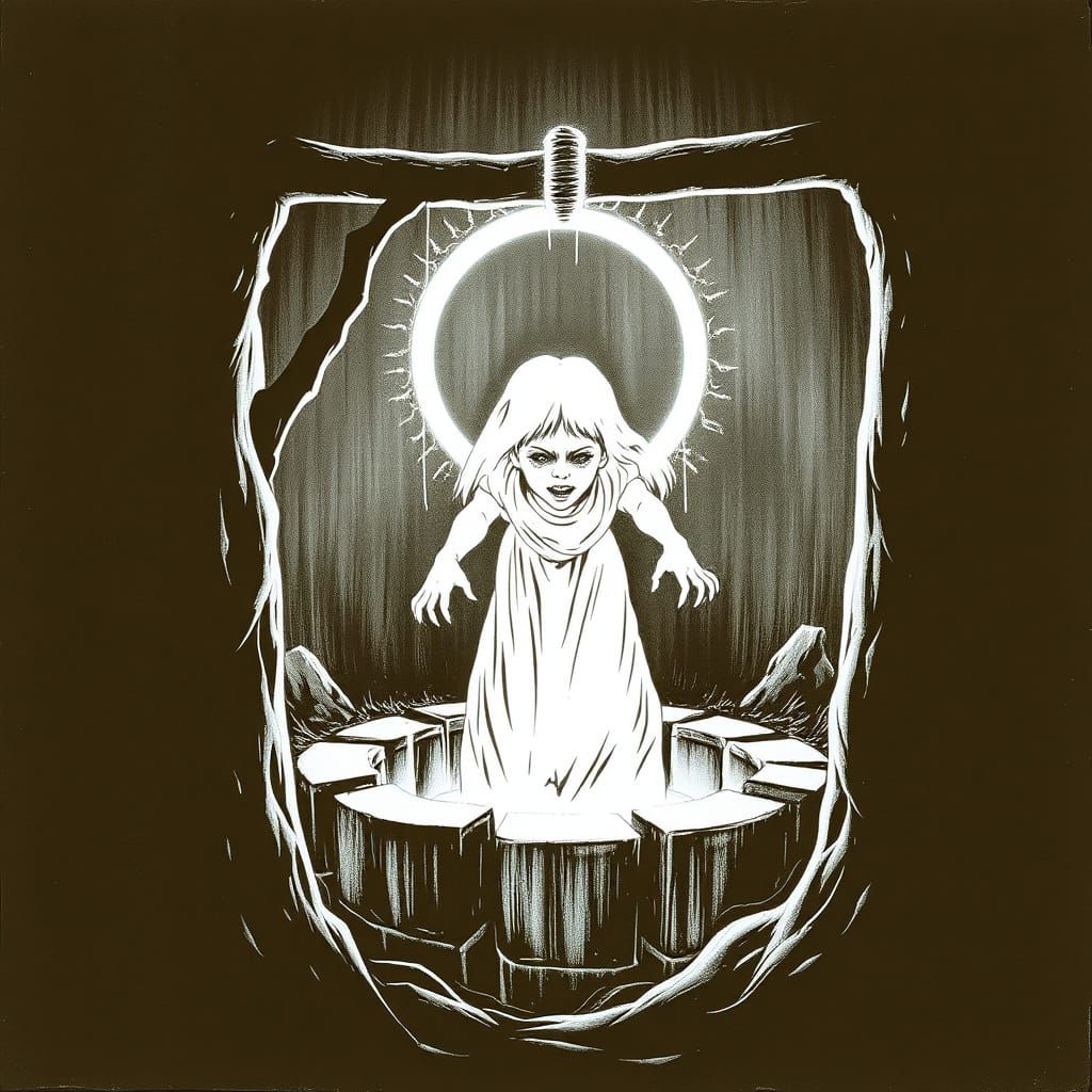 Ring Girl Emerges: Etch-A-Sketch Horror Scene