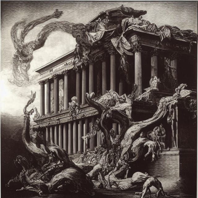 Infernal Torment: Evocative Engraving of Souls in Hell