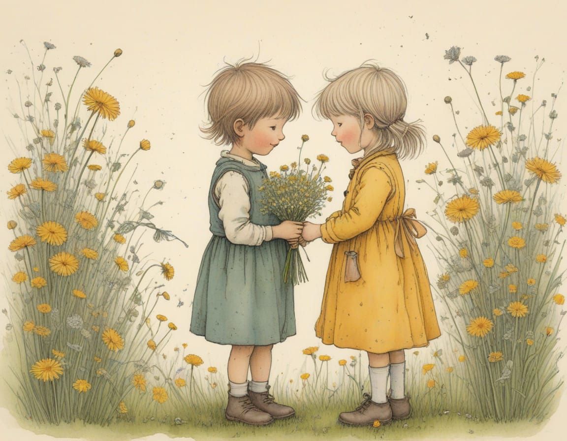 Sweet Dandelion Bouquet in Whimsical Cartoon Style