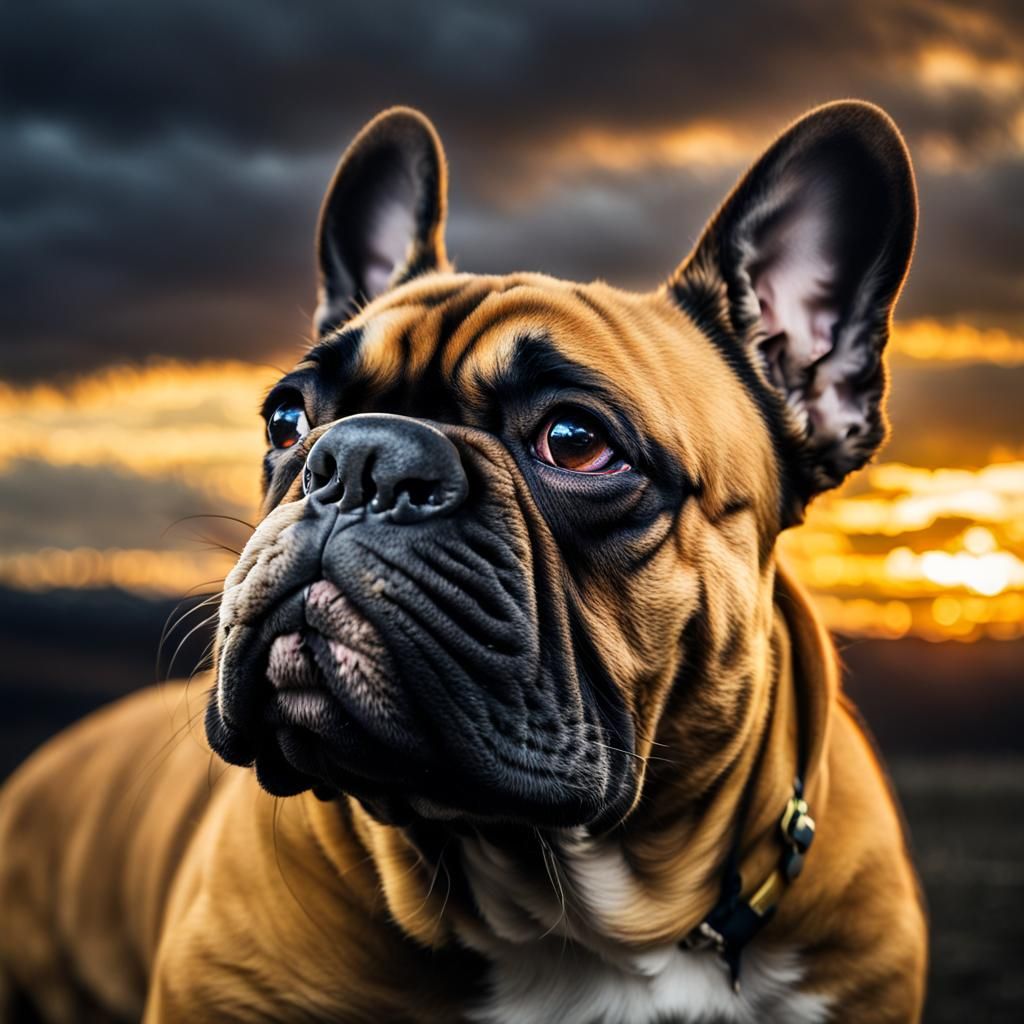French Bulldog Close-up at Sunset, Panoramic Style