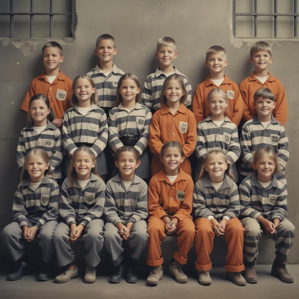 Vintage School Photo: Children in Prison Outfits