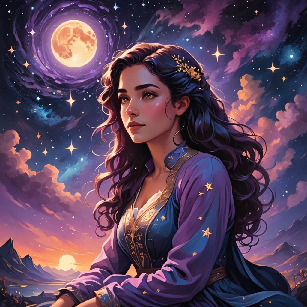 Starry Night Portrait in Fantasy Illustration Style