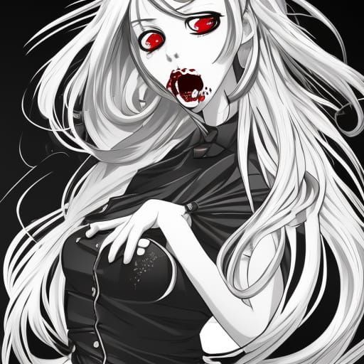 Anime Zombie Maid in Manga Style, Black and White