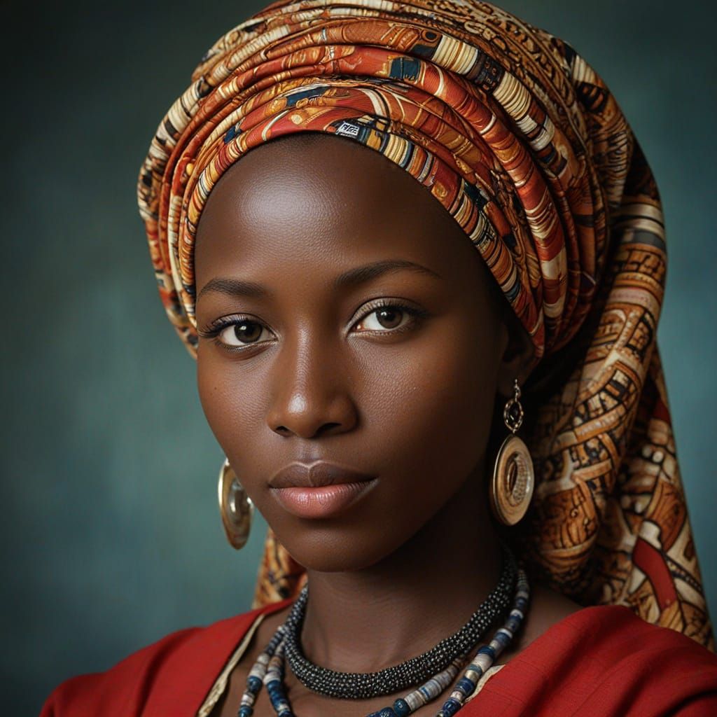 Kenyan Kamba Woman Portrait in Botticelli Oil Style