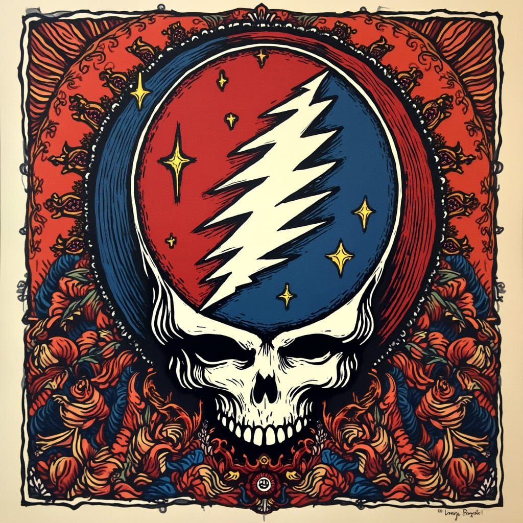 Psychedelic Woodcut Grateful Dead Concert Poster