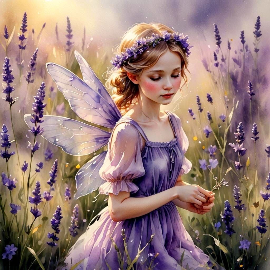 Lavender Flower Fairy in Realistic Watercolour