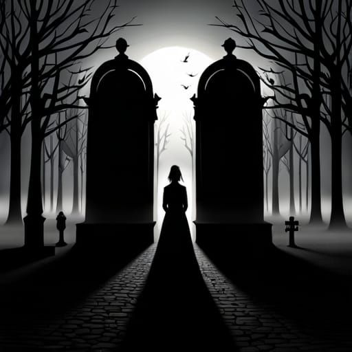 Eerie Graveyard: Silhouette in a Surreal Style