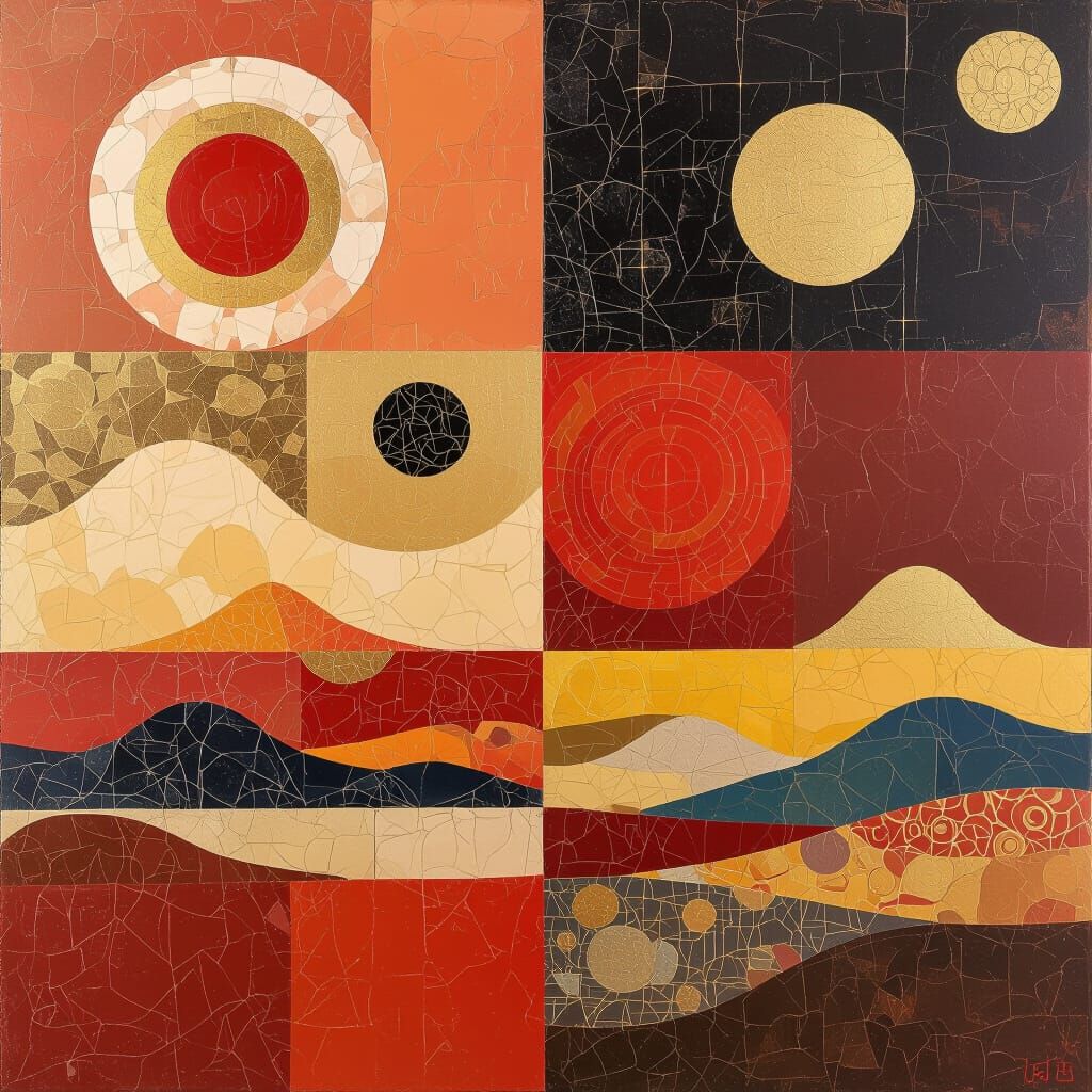 Rosy Brown and Light brown, gold, red Dreamscape, 
acrylic a...