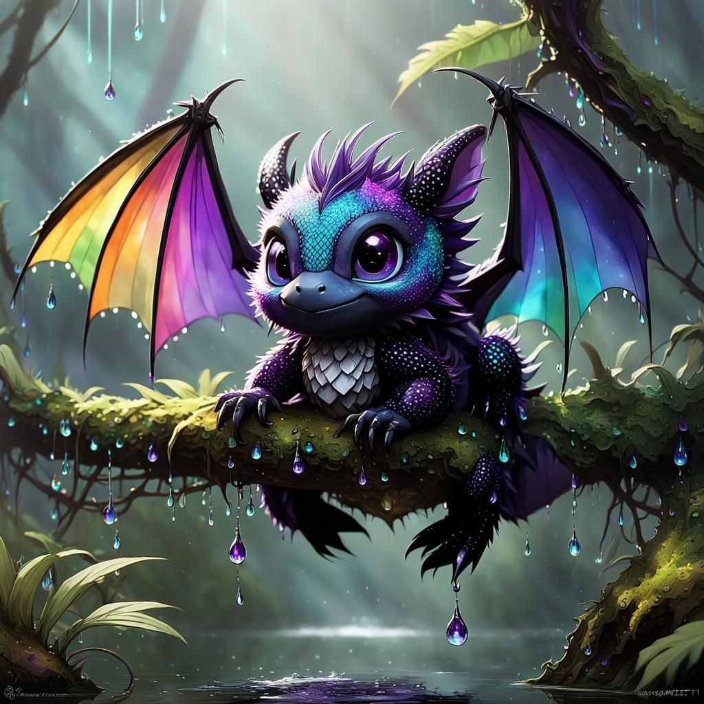 Cute Chibi Dragon on Spider Web