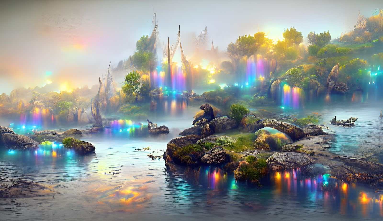 Enchanted Island Waterscape in Art Nouveau Style