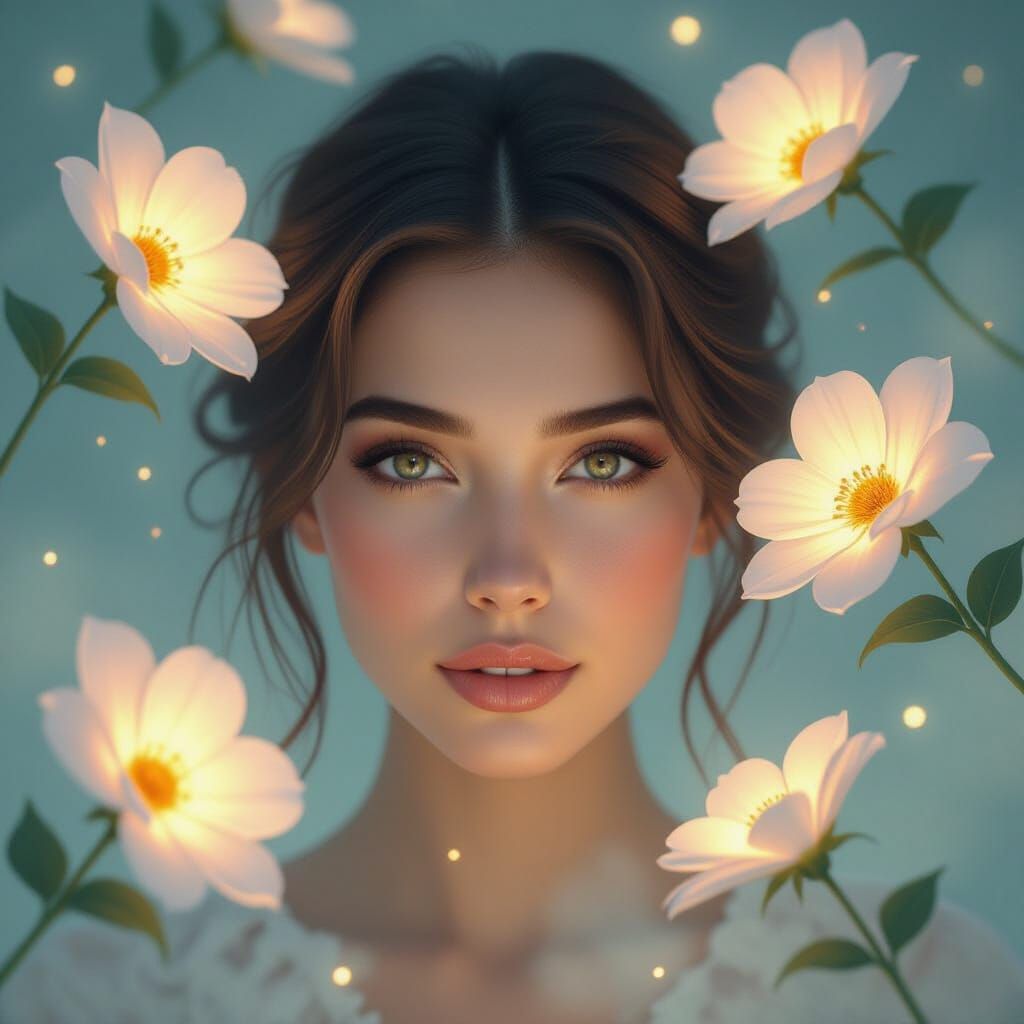 Celestial Woman with Cosmic Flowers