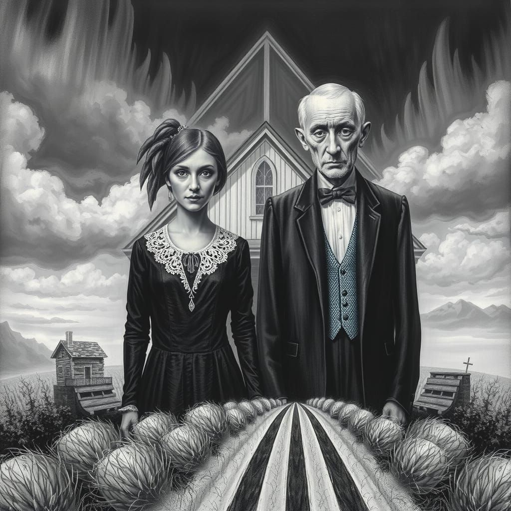 Horror-Themed American Gothic Illustration