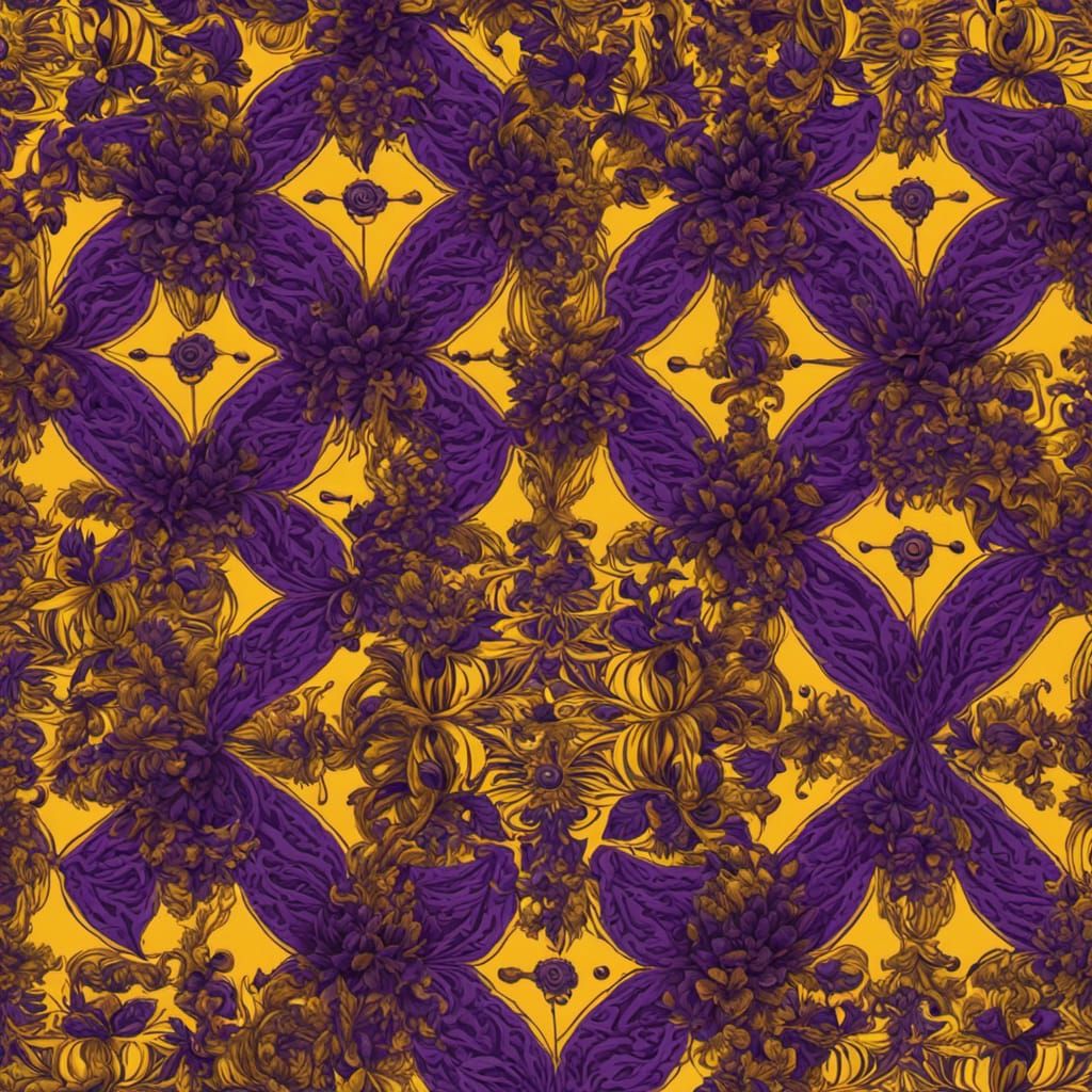Complex Cheoron Pattern in Yellow and Purple, 3D Render