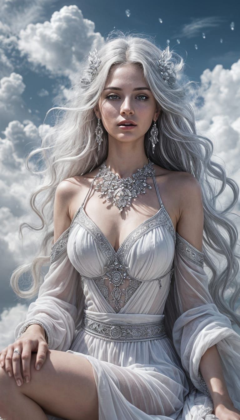 Beautiful Cloud Goddess Lounging on a Cloud