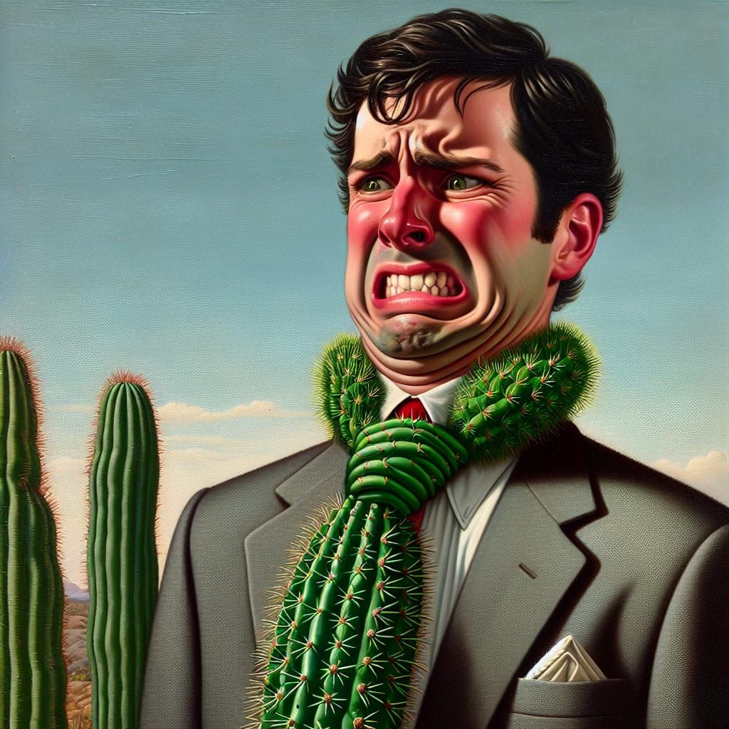 Humorous Businessman's Cactus Tie: A Romantic Illustration