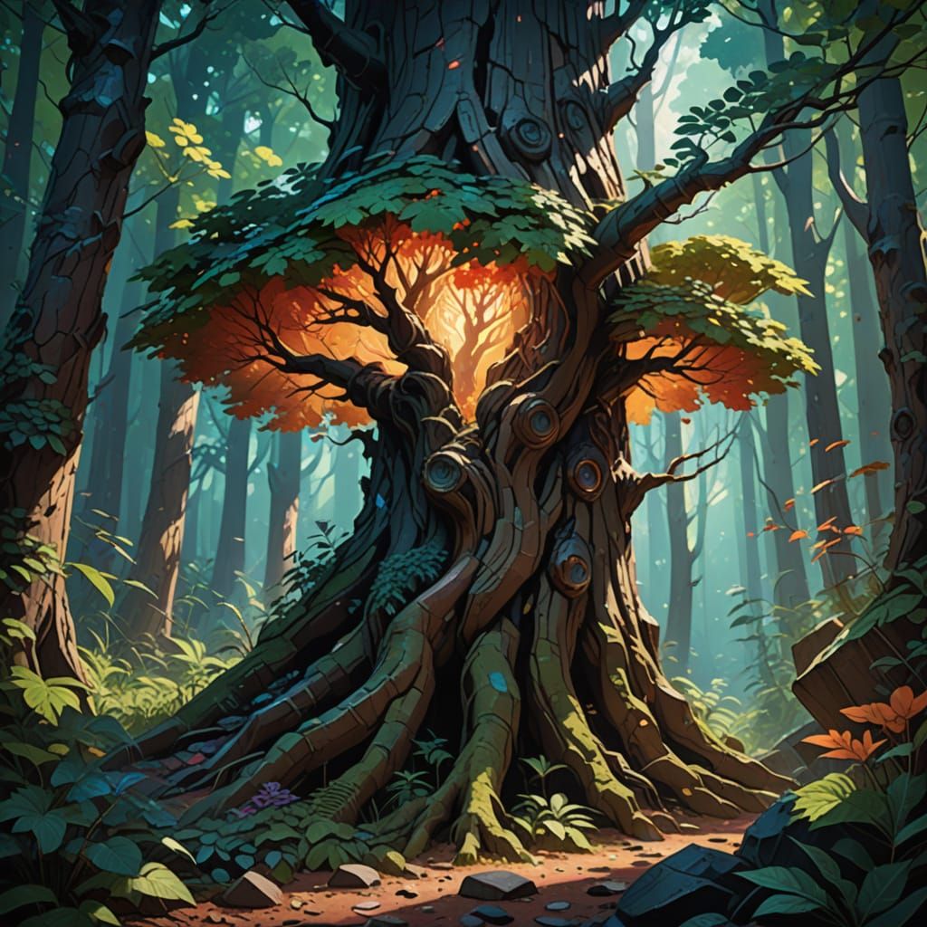 Mystical Forest Tree in James Gurney Style