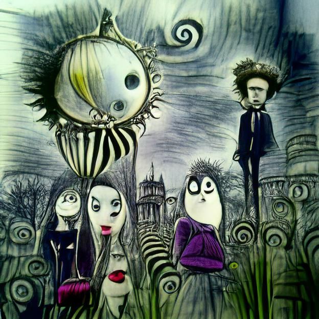 Whimsical Character in Tim Burton Style
