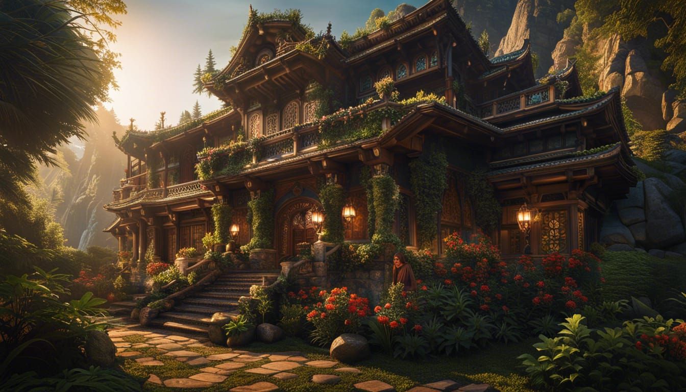 Enchanted Elven Bedroom in Forest Tree, Digital Art