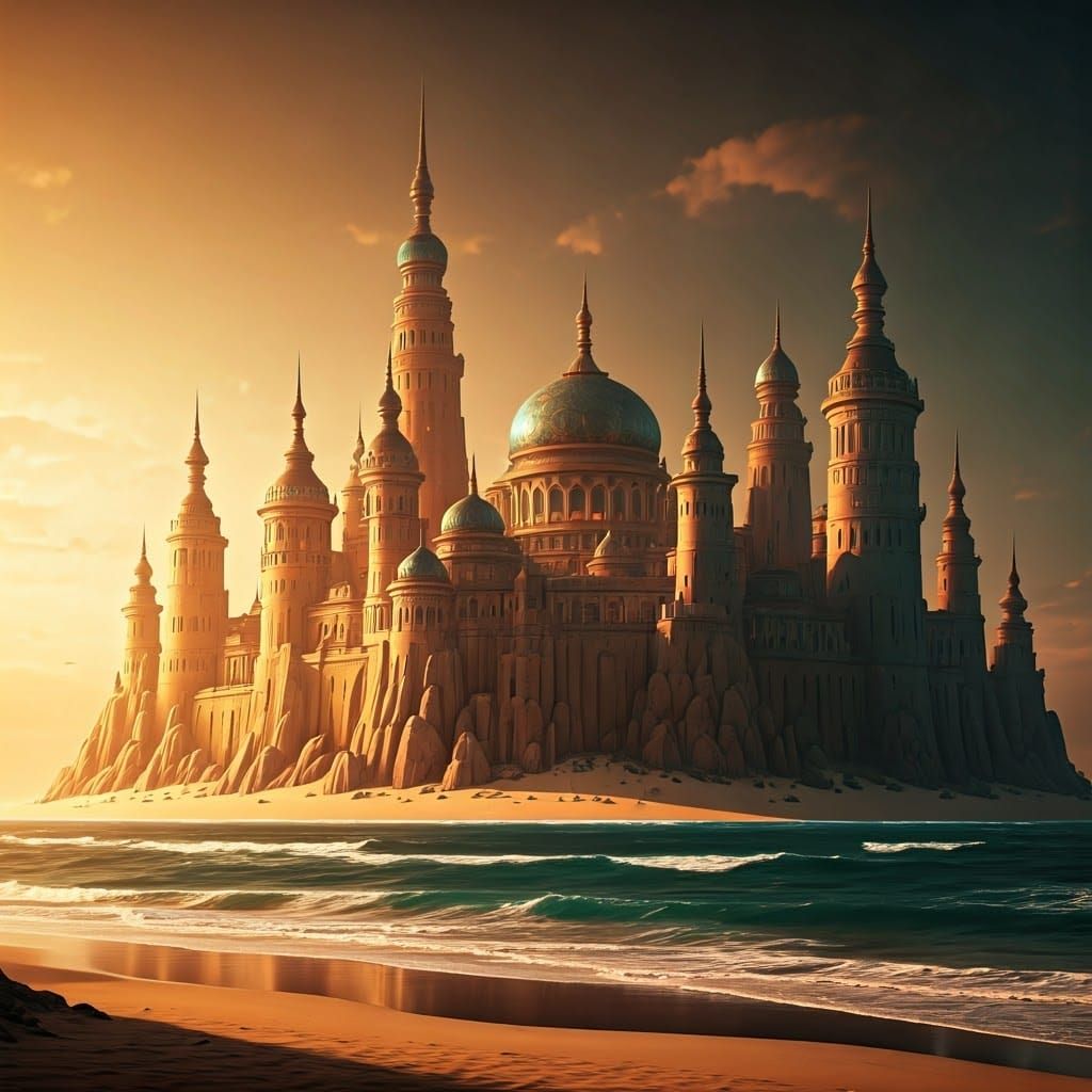 Intricately Detailed Sand Palace in Hyper-Realistic Style