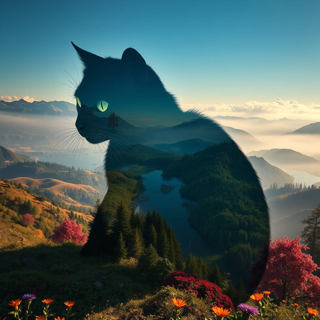 Surreal Cat Shadow Landscape in a Hyperrealistic Style