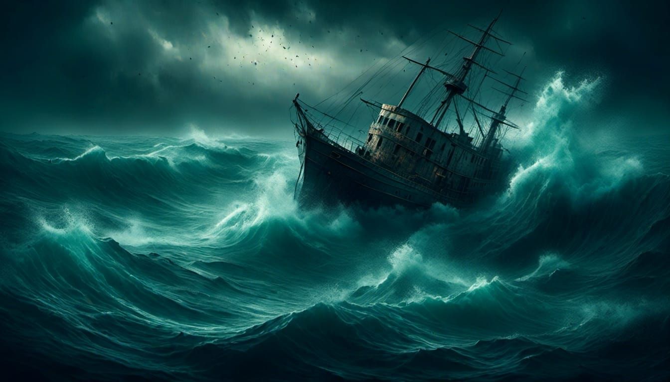 Ship in Stormy Seas, Dramatic Photography Style