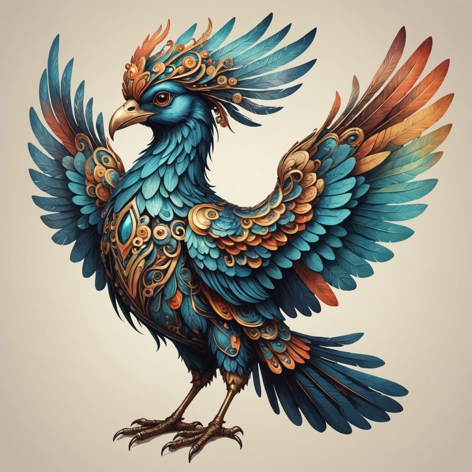 Whimsical Mythical Bird in Victorian Style