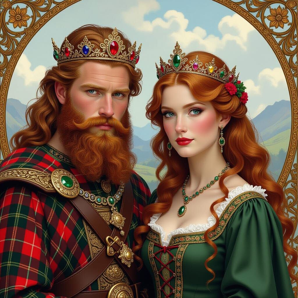 Scottish Highland Couple in Pre-Raphaelite Style