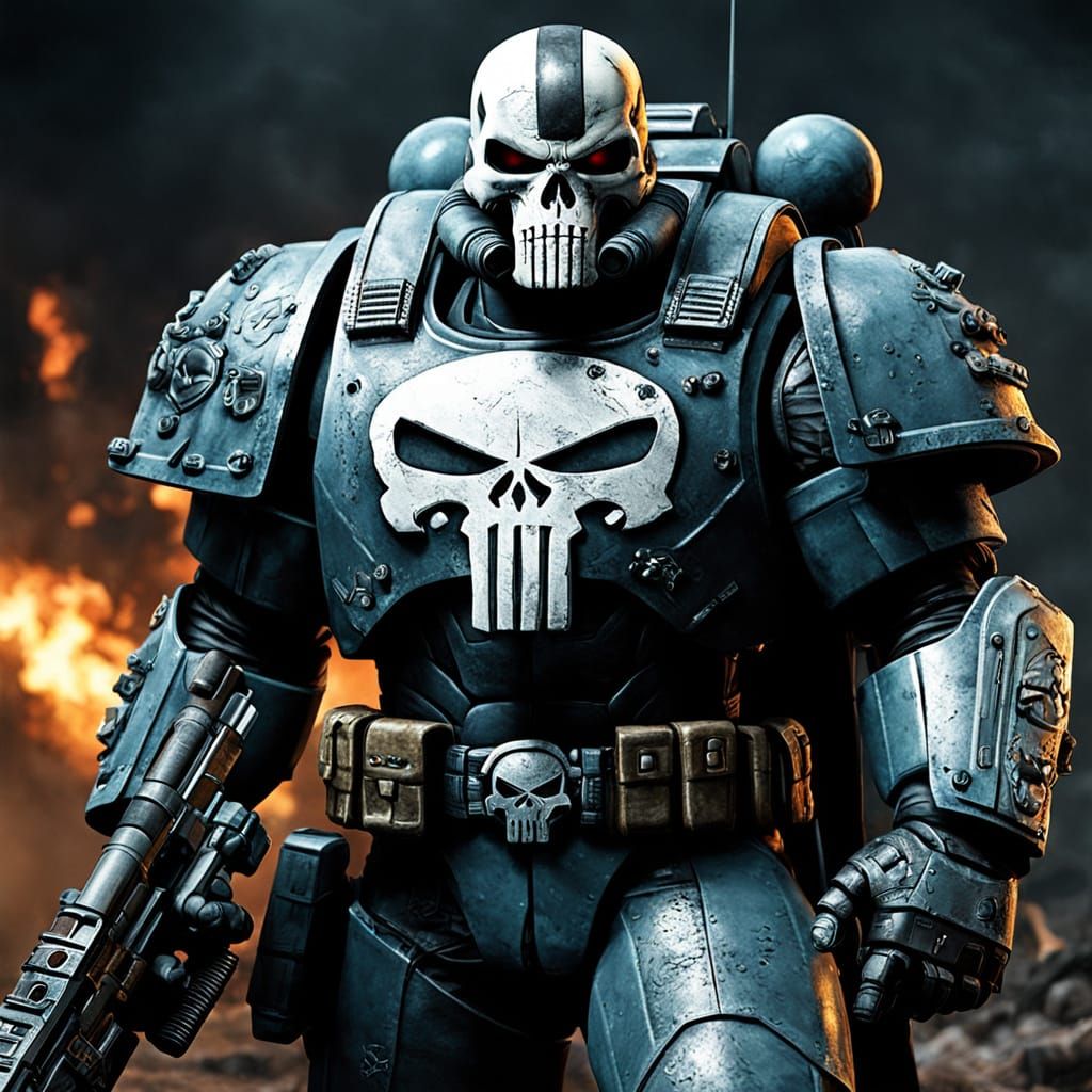 Punisher Warhammer Space Marine in Hyperrealistic Style