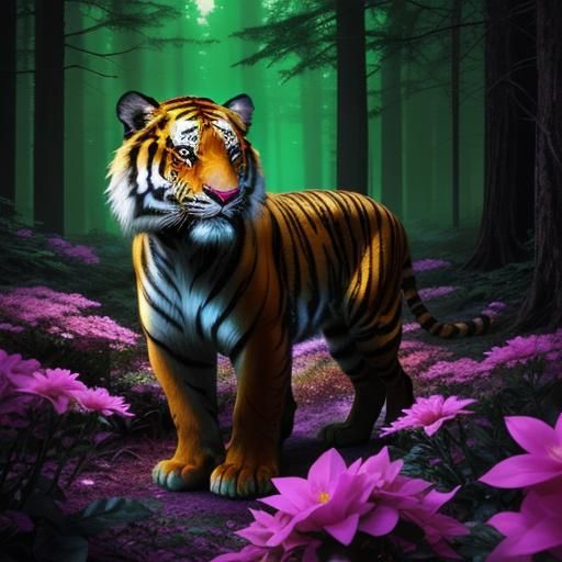 A hyper-realistic depiction of a plutonium tiger wandering t...