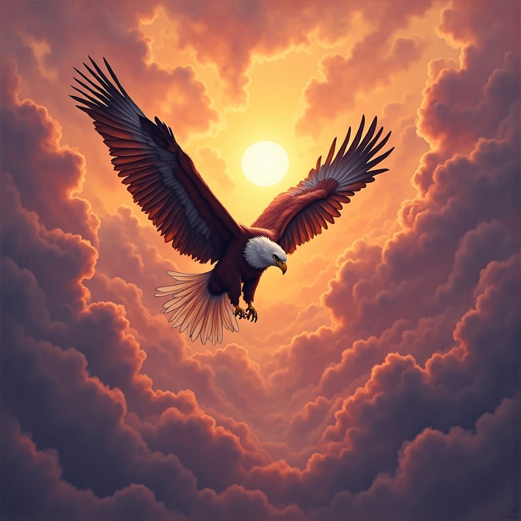 Majestic Eagle Soaring at Dawn in Digital Painting Style