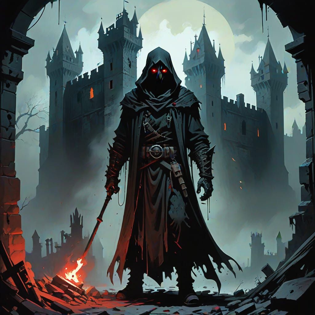 Dark Fantasy Figure in Abandoned Castle