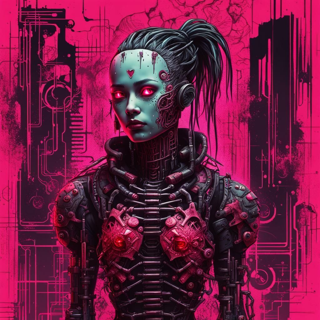 Corroded Cyberpunk Girl with Biomechanical Elements